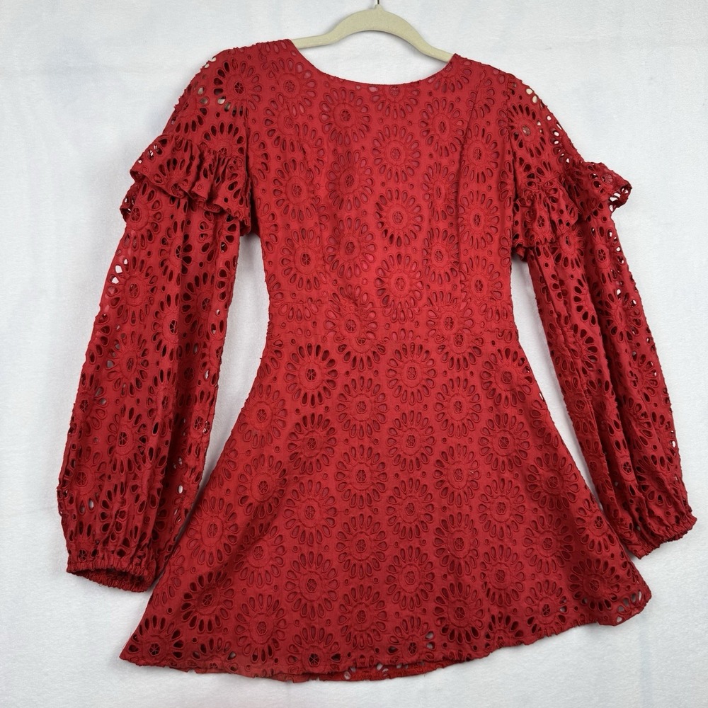 Sundress x revolve Margherita Dress in Red & Multi‎ Pink Floral Lace Bardot XS - Picture 3 of 10